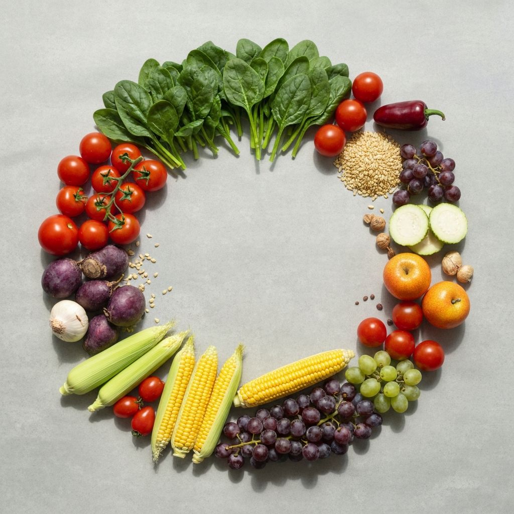 Circular arrangement of fresh seasonal whole foods