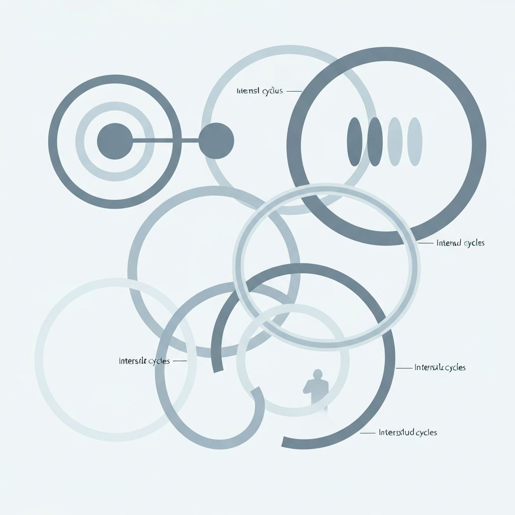 Abstract educational visualization of interconnected concepts and cycles