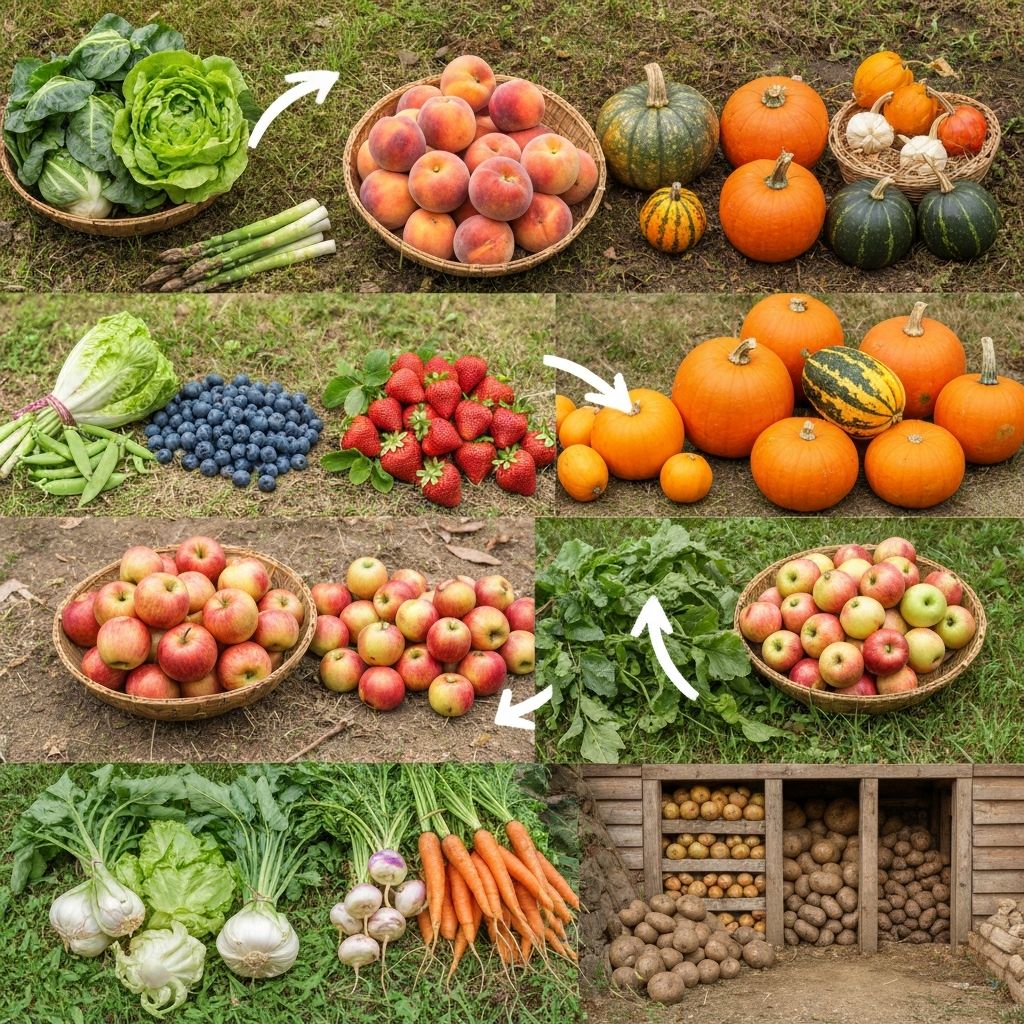 Seasonal progression of natural produce showing seasonal cycles